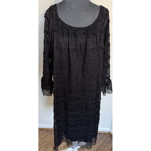 Vtg Y2K Dressbarn Midi Dress 20 Lace Sheet Fairy Grunge Whimsigoth Black Witchy - Picture 10 of 16